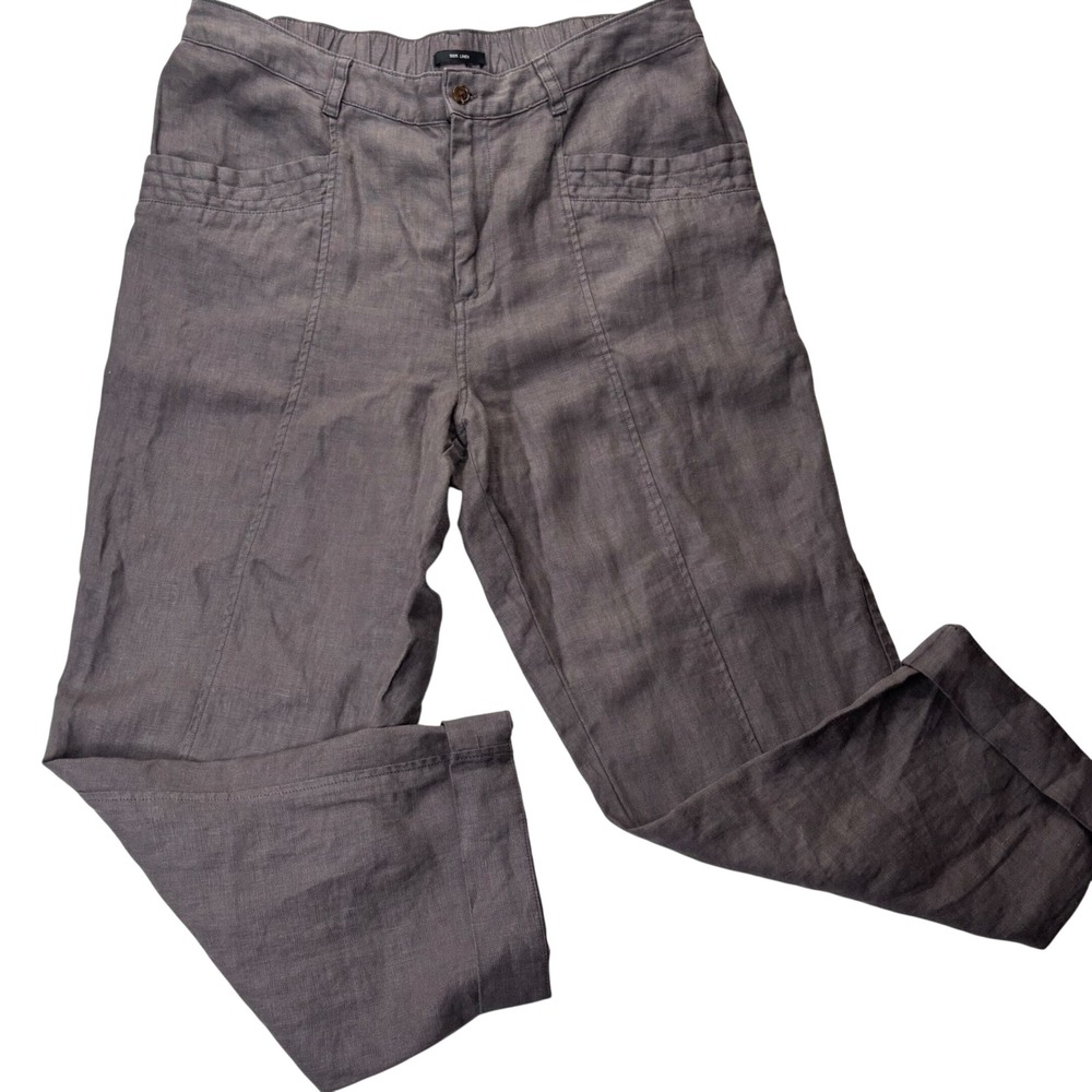 Nicole Miller Pants Womens XL Grey 100% Linen Cuffed StraightLeg Casual Trousers